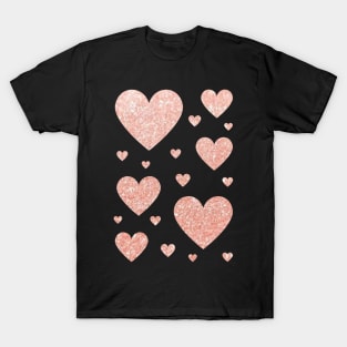 Light Rose Gold Faux Glitter Hearts T-Shirt